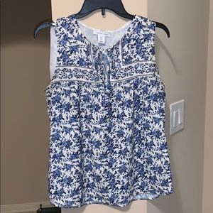 Blue Floral Sleeveless Blouse